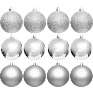 Decorative Plastic Baubles KOOPMAN set of 12 Ø60 mm silver — safe shatterproof ornaments