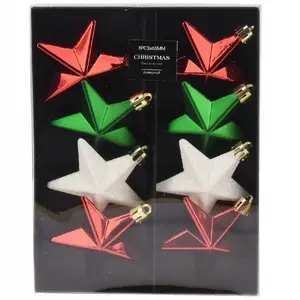 Non-breakable Christmas tree baubles Vilde star shapes 6.5 cm, set of 8 — red, green, white