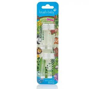 Brush-Baby BRB241 replacement toothbrush heads, 4-pack, transparent/white