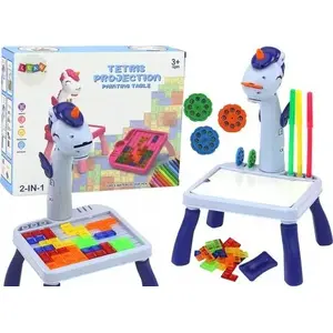 Мини-проектор-стол LEANToys Tetris 2-в-1 единорог синий — компактный детский проектор и игровой стол