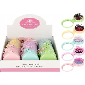 Hairbrush with Mirror 8 cm, Mega Creative — compact round brush, 8 cm head diameter, travel-sized, assorted colors