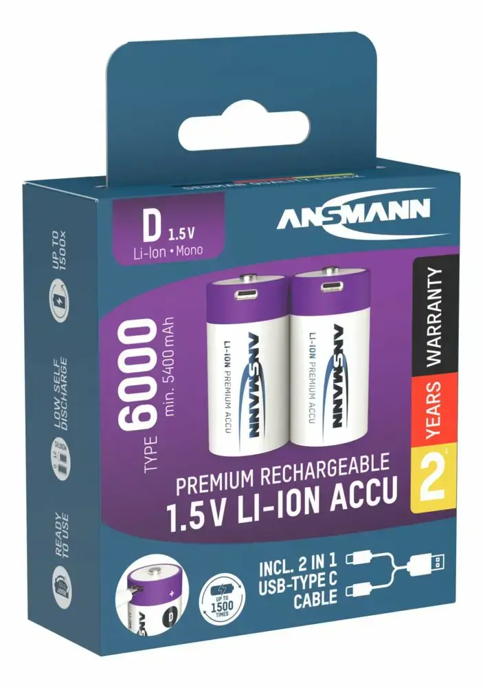 Uzlādējama D baterija ANSMANN 1314-0005 (Li‑Ion) Photo 17