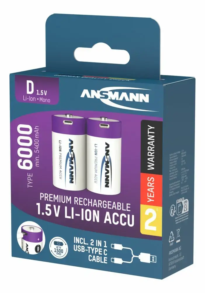 Uzlādējama D baterija ANSMANN 1314-0005 (Li‑Ion) Photo 18