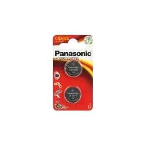 Baterija Panasonic CR2025 litija 3V 165mAh — monētas tips, iepakojumā 2 gab.