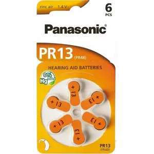 Dzirdes aparātu baterijas Panasonic PR13/6BP (PR48) — cinka-gaisa, 6 gab.