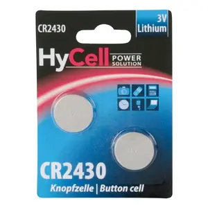 HYCELL vienreizlietojama litija pogu baterija CR2430 — augstums 3 mm, diametrs 24,5 mm