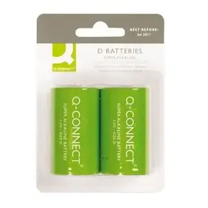 Single-use Alkaline Battery D size pack of 2, Q-Connect KF00491