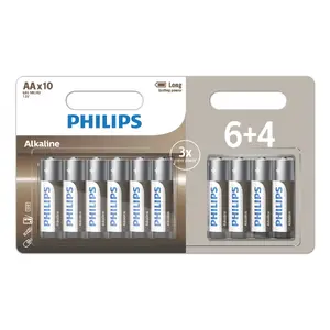 Baterija Philips LR6A10BP/10 AA sārmaina vienreizējā 14.5×50.5 mm blisterī