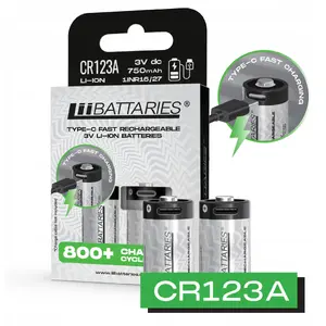 Uzlādējams akumulatora CR123 LiiBatteries 750 mAh USB-C, 2 gab.