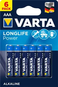 Одноразовая батарейка AAA щелочная Varta Longlife Power — AAA, высота 44,5 мм, вес 11,4 г