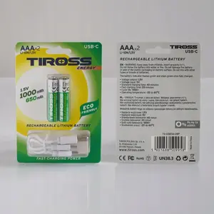 Rechargeable AAA (R03) Batteries Tiross TSUSB3A — 2 pcs, NiMH rechargeable cells