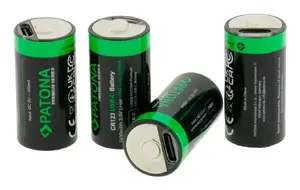 Rechargeable Lithium CR123A battery PATONA — size CR123A, rechargeable, dimensions 16.5×34.2×66 mm