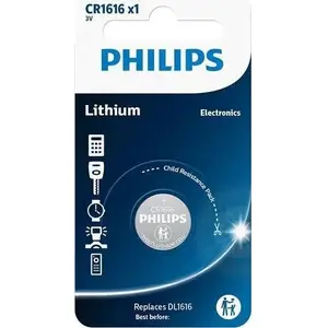 Battery Philips CR1616 3V lithium coin cell for remote controls and small electronics