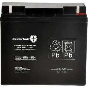 Aizvērts AGM akumulators PowerBat SECURBAT 12V 18Ah — rezerves barošanai, UPS, trauksmes sistēmām, telekomunikācijām