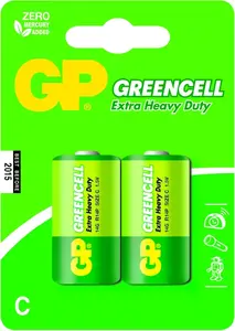 Single-use C Zinc Chloride battery GP Greencell C (cylindrical) — blister pack