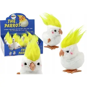 Plush Wind-Up Jumping Parrot Toy LEANToys 17685 — White, Mechanical Wind-Up Plush Figurine