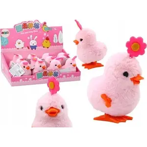 Wind-up Jumping Chicken Toy LEANToys Kurczak Różowy with Flower – mechanical spring-powered figure