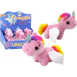 Plush Pull-Back Jumping Unicorn Toy LEANToys 17683, pink, wind-up bouncing pony