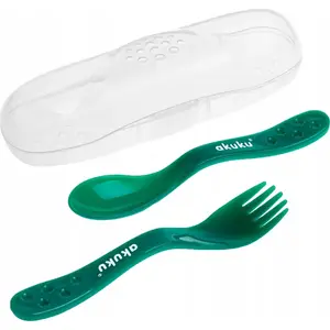 Cutlery set in case, akuku ALA0074 — children's fork, spoon and knife in green case