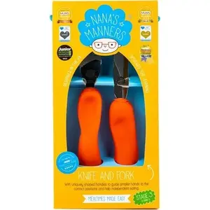 Cutlery set Nana's Manners ETAP 3 fork and knife for self-feeding, orange, for ages 3–9