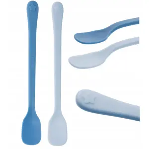 akuku flat baby spoons set 2 pcs blue