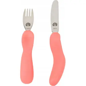 Children's self-feeding cutlery set Nana's Manners ETAP 3 — fork and knife, pink, for ages 3–9