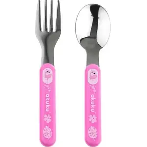 akuku metal cutlery set ALA0101 pink – children's fork, spoon and knife
