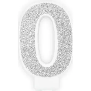 Birthday numeral candle '0', silver glitter, 7 cm, No name