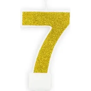 Birthday candle numeral 7, gold glitter, 7 cm, No name