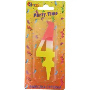 Party candle Arpex Party Time No. 4 yellow-white-red ARPE0564, decorative birthday candle
