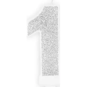 Birthday candle number 1, silver glitter, 7 cm — No name