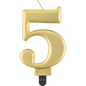 Dzimšanas dienas svece GoDan modelis "5" zelta, 8 cm