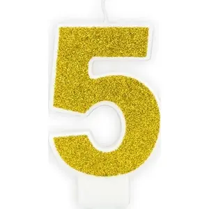Sveču cipars 5 ar mirdzumu PartyDeco — universāla, 1 gab.
