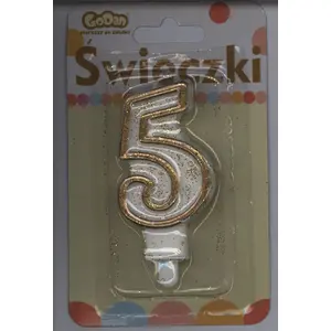 Candle number 5 with gold rim and glitter, GoDan - single universal cake numeral
