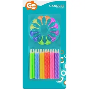 Dzimšanas dienas spirālveida sveces GoDan 6 cm, komplekts 12 gab., krāsu maisījums