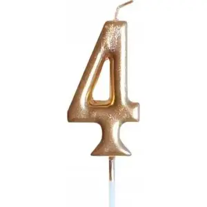 Birthday candle numeral 4, MK TRADE, gold finish, single piece