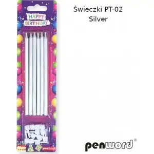 Birthday Candles Penword PT-02 Silver — decorative birthday cake candles, silver finish