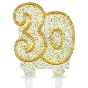 Свеча на 30-летие с блёстками и золотой окантовкой, GoDan — 1 шт., универсальная