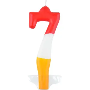 Party candle Arpex Party Time No. 7 red-white-yellow, decorative tapered birthday candle
