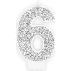 PartyDeco number candle with glitter, digit 6 — single universal cake candle