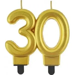 Candle number 30 GoDan metalic gold 8 cm — decorative numeric birthday candle
