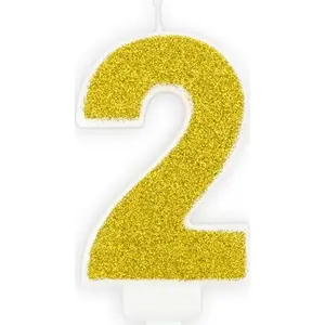 Sveču cipars ar spīdumiem 2 – PartyDeco – 1 gab., universāla