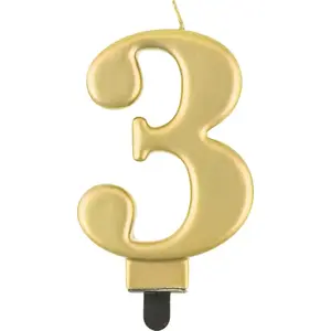 Birthday Candle GoDan model "3" gold, 8 cm