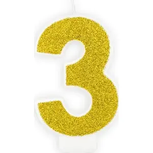 PartyDeco candle with glitter — number 3, single-piece universal birthday candle