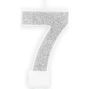 Birthday candle number 7, silver glitter, 7 cm — No name