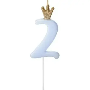 Birthday Candle Kacperek number 2, light blue, 9.5 cm