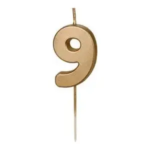 Birthday Candle Number 9 GoDan, metallic gold, 4.5 cm