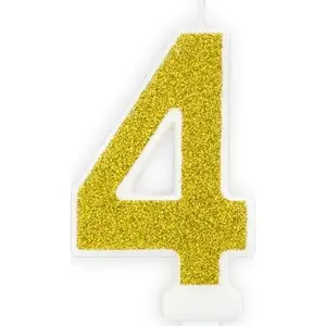 Numeric Glitter Birthday Candle '4' PartyDeco — single universal candle