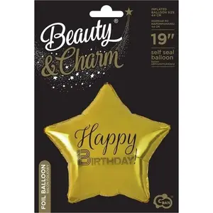 Foil Balloon GoDan Happy Birthday star gold — decorative party balloon, single-sided print, model 516092