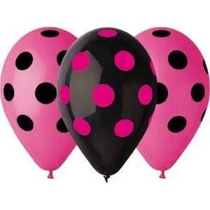 GMR Balloons pastel pink and black polka dot 30 cm — 5 pcs, universal